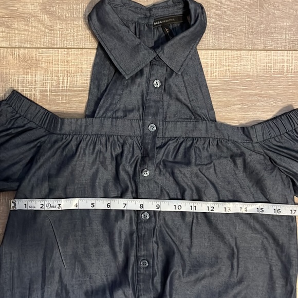 BCBGMAXAZRIA cold shoulder long sleeve button up dress dark blue XS - Picture 9 of 15